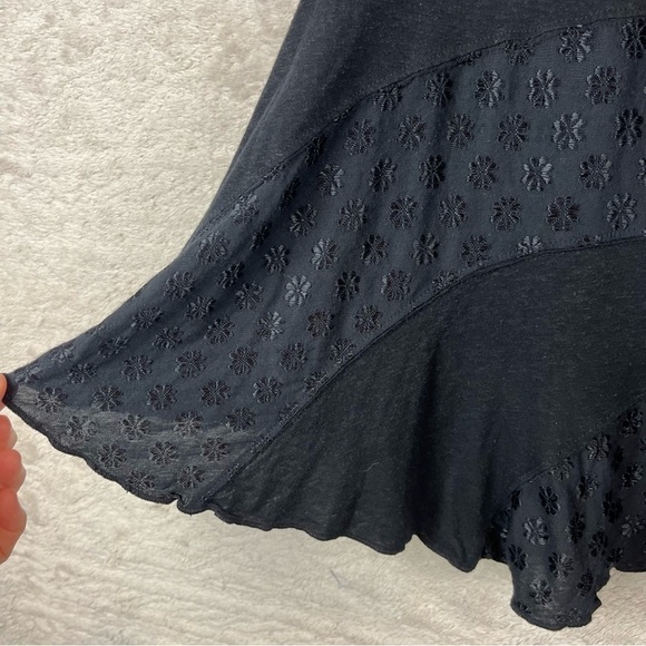 FREE PEOPLE Boho Flower Knit Tri-cot Black Oversized Flowy Tunic Top XS  (to XL) - Picture 9 of 13